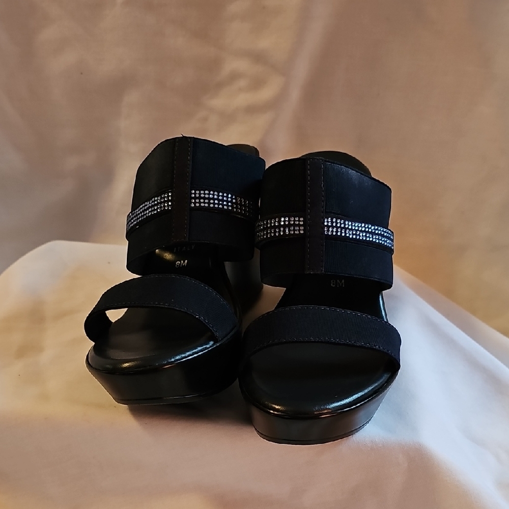 Italian Shoemakers Black/Navy Sandals with Silver Accents